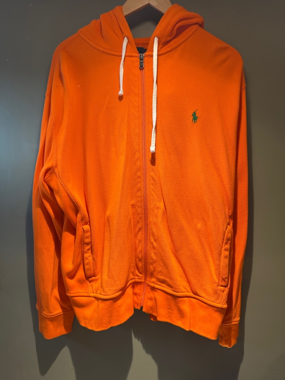Ralph Lauren Orange Zip-Up Hoodie with Green Pony sz XL